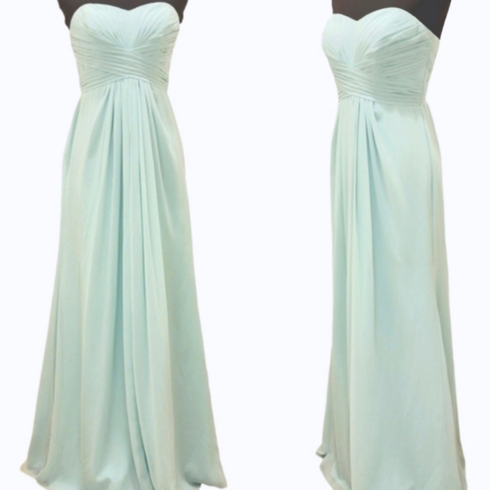 David's Bridal Strapless Chiffon Rouge Pleated Formal Wedding Gown Dress